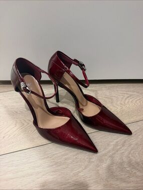 Zara Burgundy Patent Pointed-Toe Ankle-Strap Heels